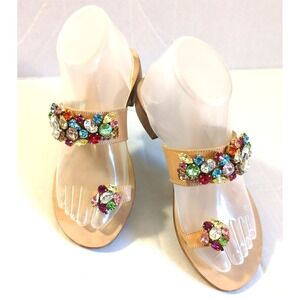 SINISCALCHI Sorrento Bejeweled Leather Sandals 7.5 (38) Statement Glamorous Chic